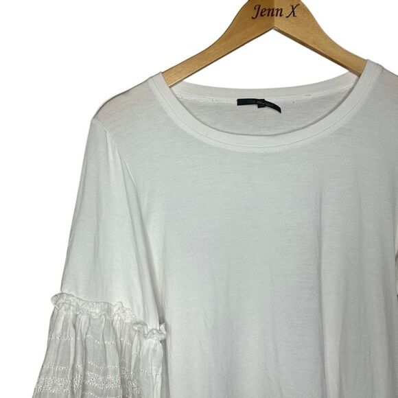 Kobi Halperin White 3/4 Sleeve Spencer Embroidered Top Ruffle Size M Bell Sleeve - Picture 2 of 12